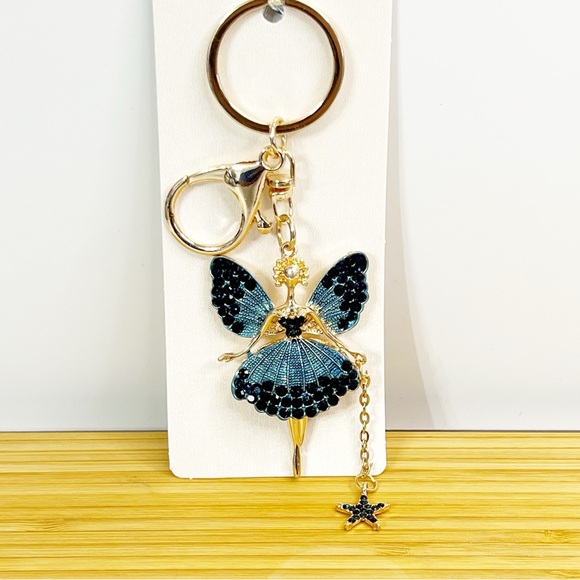 Sparkling Blue Fairy Keychain – Elegant Gold-Tone Charm - Picture 1 of 4